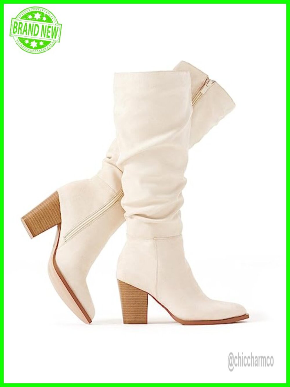 Faux Suede Knee High Boots Pointed Toe Slouchy Heeled Women's